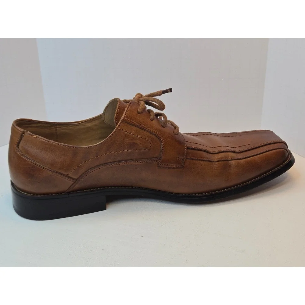 Stacy Adams‎ Mens 11 M Cognac Brown Leather Square Toe Bicycle Stitch Oxford